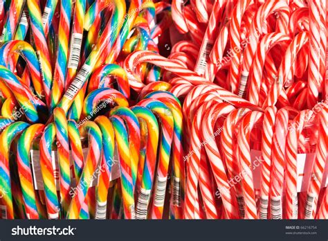 Colorful Rainbow Striped Candy Canes Background Stock Photo 66216754