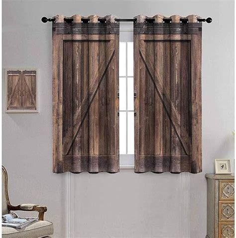 Rustic Thermal Insulated Grommet Blackout Curtains Wooden Barn Door In