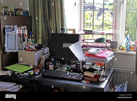 Home Office With Computer Messy Desk Stock Photo Alamy