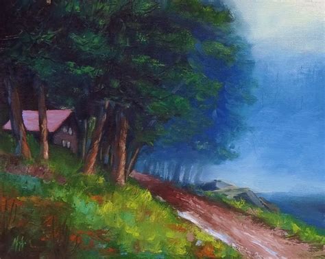 Mountain Cabins At Dawn Oil Painting Landscape Landscape Original