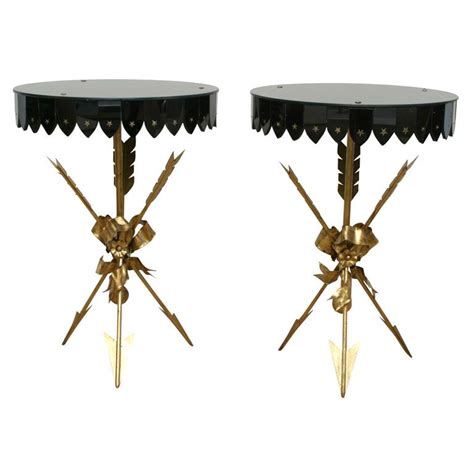 1stdibs Fantastic Pair French Gilded Bow And Arrow Glass Side Tables