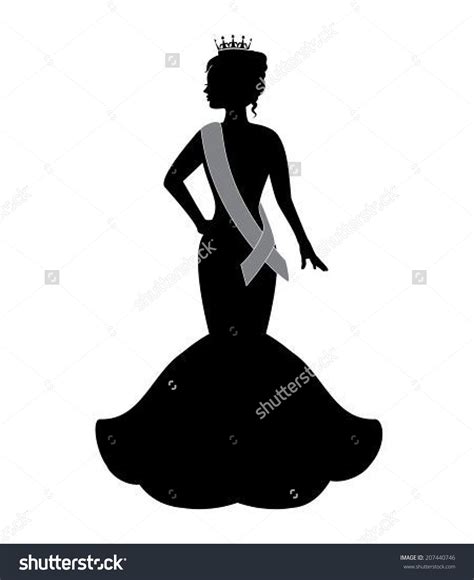 Silhouette Of A Beauty Queen Wearing A Crown And An Evening Dress Silhouette Beauty Queens