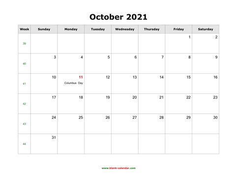 National Holidays Calendar October 2021 Printable Format United States