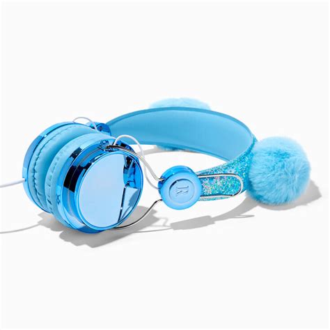 Blue Pom Ears Headphones Claires Us