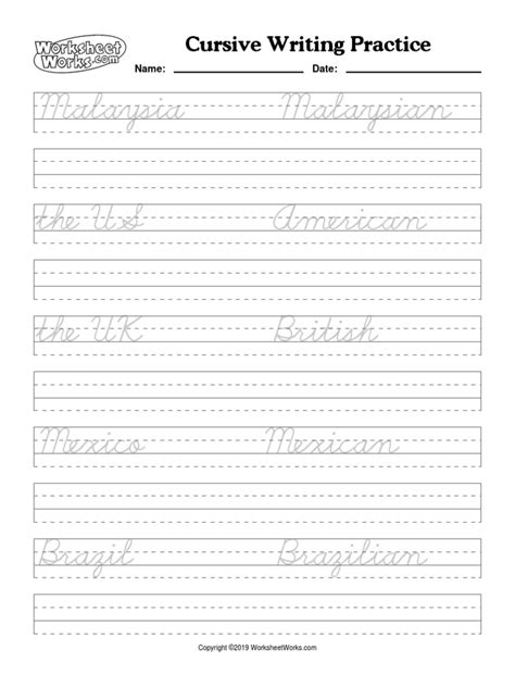 Cursive Writing Countries And Nationalities Pdf