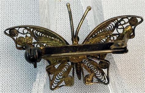Lot Vintage 800 Silver Filigree Butterfly Brooch 34g