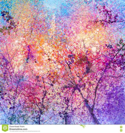 Abstract Cherry Blossom Flower Watercolor Painting Stock