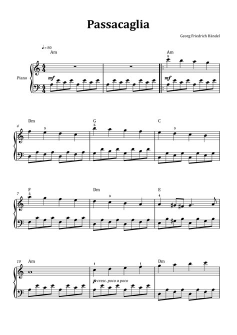Passacaglia By Handelhalvorsen Easy Piano Arr Glauco Fernandes