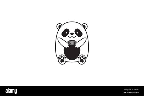 Lines Cute Cartoon Baby Panda Smile Logo Vector Icon Illustration