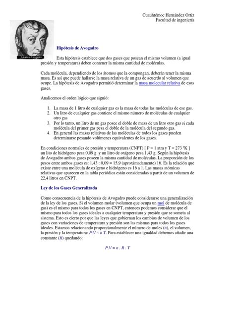 Hipótesis De Avogadro 1 Gases Fases De La Materia