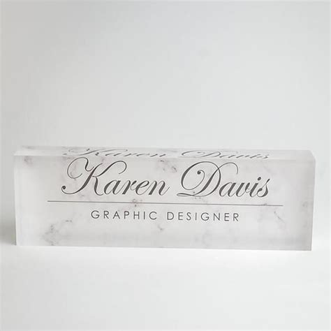 Personalized Desk Name Plate Name And Title On White Marble Clear