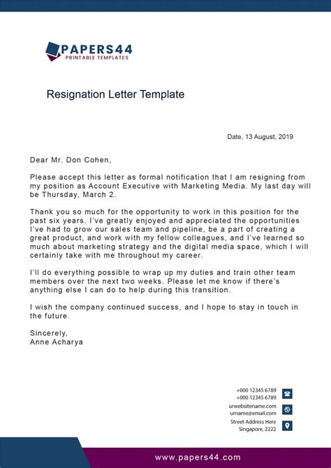 A simple resignation letter can help you retain your professional relationship with the business even if you will already vacate your work post. Professional Resignation Letters & Formal Samples