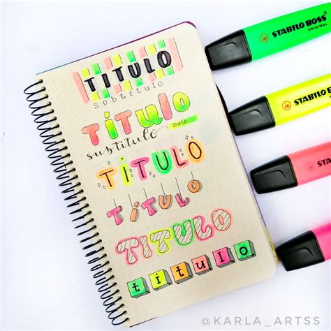 Titulos Con Marcatextos Bullet Journal Lettering Ideas Lettering