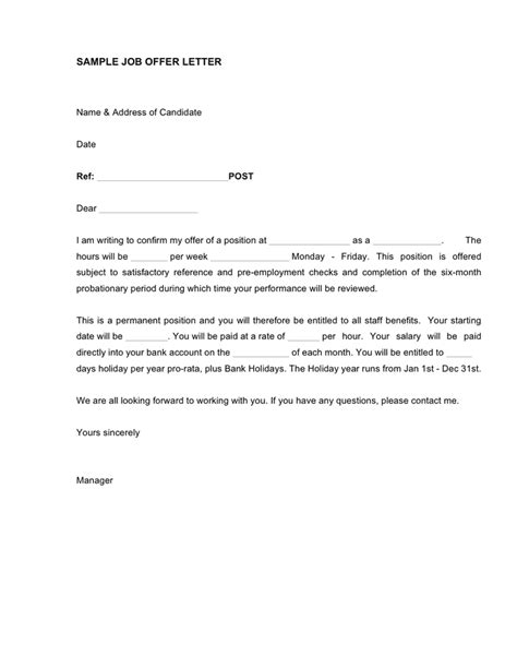 Sample Job Offer Letter In Word And Pdf Formats