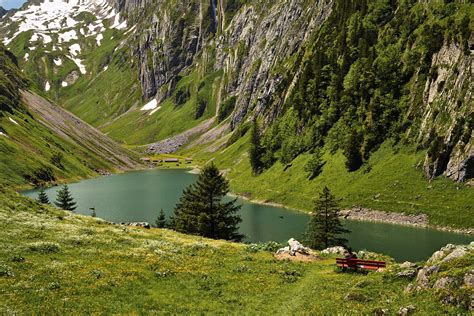 Switzerland Mountains Lake Grass Nature Wallpapers Hd Desktop And