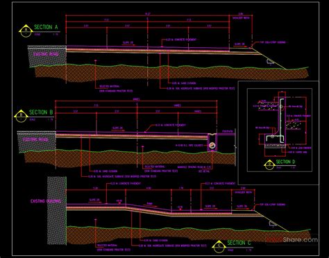 41cad File Of Road Concrete Pavement Cross Section Detail For Free