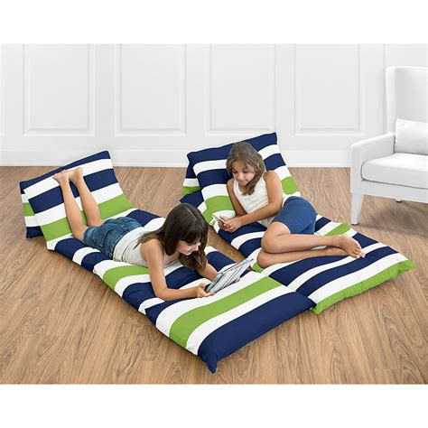 Navy Blue And Lime Green Stripe Kids Teen Floor Pillow Case Lounger