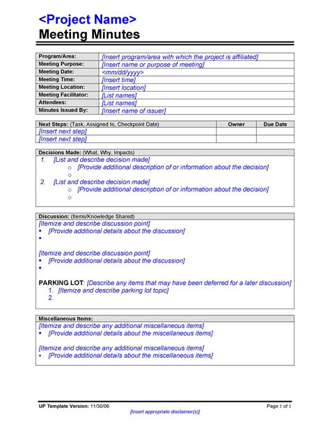 Free Meeting Minutes Template