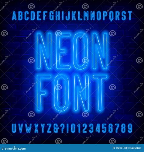 Blue Neon Alphabet Font Condensed Light Bulb Capital Letters And