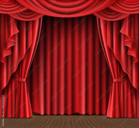 Open Red Stage Curtain Realistic Vector Illustration Grand Opening