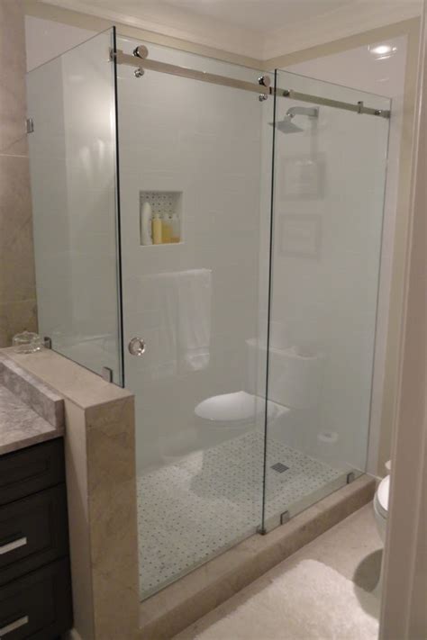 serenity sliding frameless slider shower door knee wall metalglass