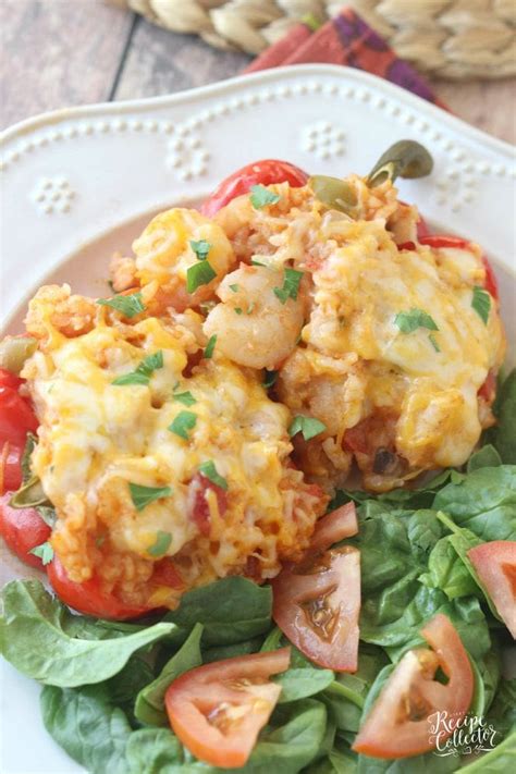 The ground beef and veggie filling is cooked up on the stovetop, and then stuffed into bell peppers. seafood stuffed bell peppers without rice