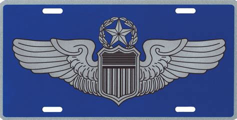 License Plate Silver Usaf Command Pilot Wings On Blue