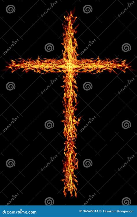 Burning Fire Cross Isolated On Black Stock Photo Image Of Christ