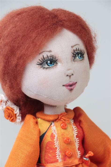 Buy Handmade Designer Fabric Soft Doll In Orange Dress With Thin Lace