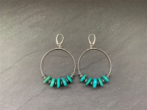 Sterling Silver Native American Southwestern Turquoise Hoop Earrings