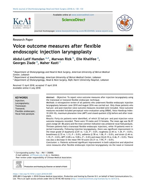 Pdf Voice Outcome Measures After Flexible Endoscopic Injection