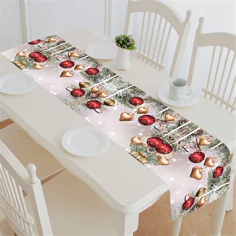 Abphqto Christmas Holiday Balls Snow Christmas Table Runner Placemat