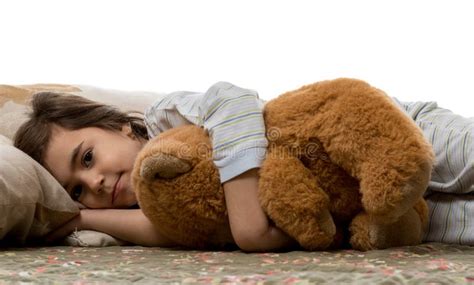 Girl Sleeping With Teddy Bear Stock Photo Image Of Beautiful