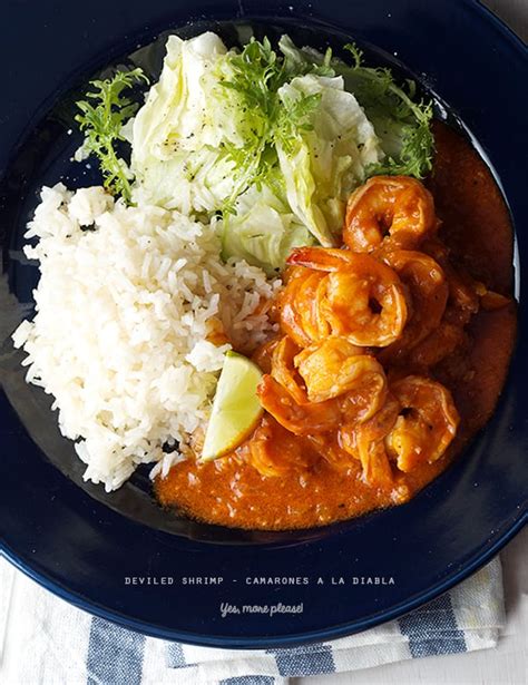 The dish brings out tons of flavor and the recipe is very simple to camarones (plural) is the spanish word for shrimps, and diabla (female for diablo) translate in english to devil. Deviled Shrimp Camarones a la Diabla ~Yes, more please!