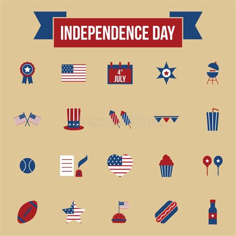 Usa Independence Day Icons Vector Illustration Decorative Design Stock