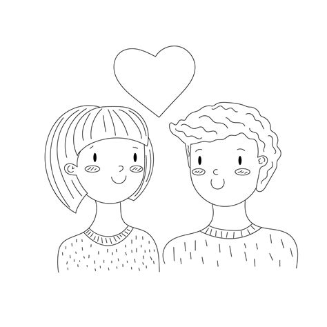 Doodle Pareja Enamorada Dibujado A Mano San Valentín Boceto Del Día De