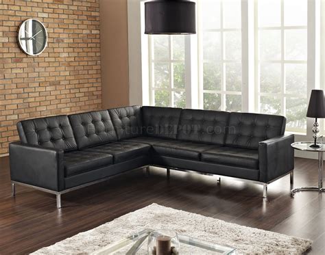 Loft L Shaped Sectional Sofa In Black Leather By Modway
