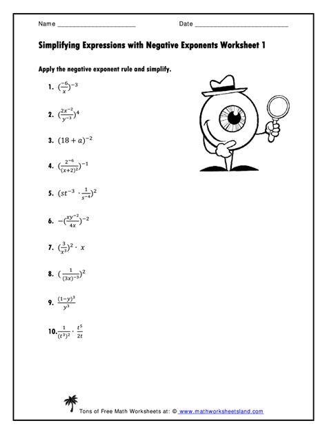 Simplifying Expressions With Negative Exponents Worksheet Pdf Fill Out