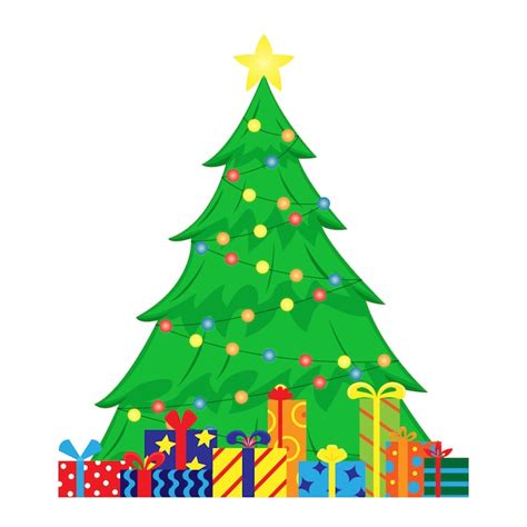 Ilustración Plana Con árbol De Navidad Decorado Y Regalos De Navidad