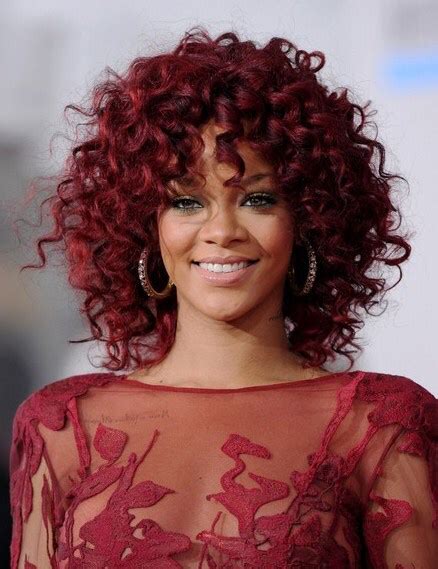 Rihanna Medium Length Red Curly Hairstyle Cute Short Curly Hairstyles