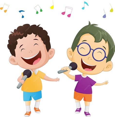 Ilustración De Niños Cantando Felices Vector Premium