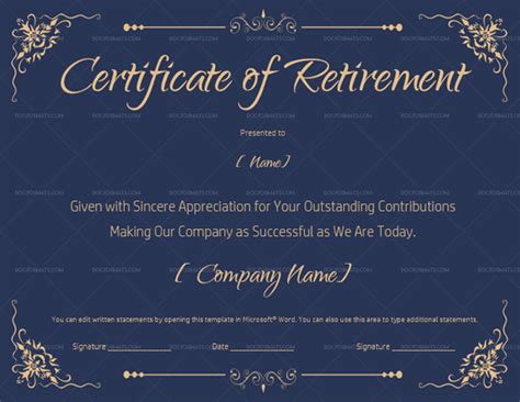 22 Retirement Certificate Templates In Word And Pdf Doc Foramts