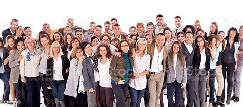 Large Group Of Happy Embraced Business People Isolated On White Stock