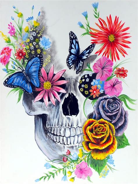 Sugar Skull With Butterflies Painting Print By Ed Capeau 16x12 Poster