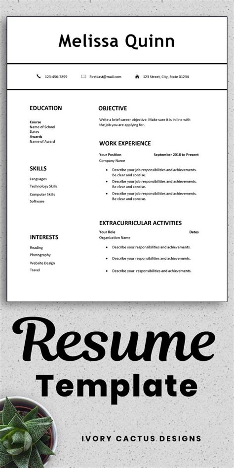 Not all cvs are the same and selecting the right cv for the job is essential. Student resume template Word, simple, modern, clean, easy ...