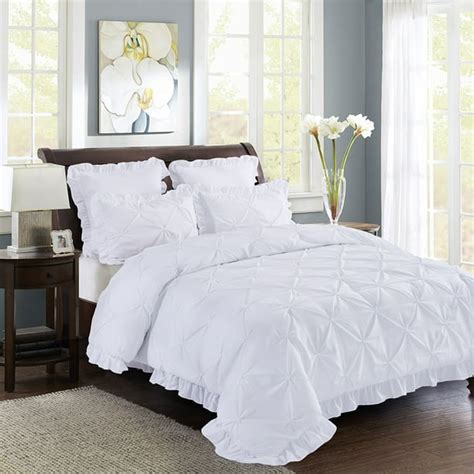 5 Piece All Season Lightweight Pinch Pleat White Comforter Set King