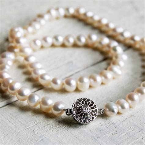 Pearl Necklace With Round Vintage Style Clasp By The Carriage Trade