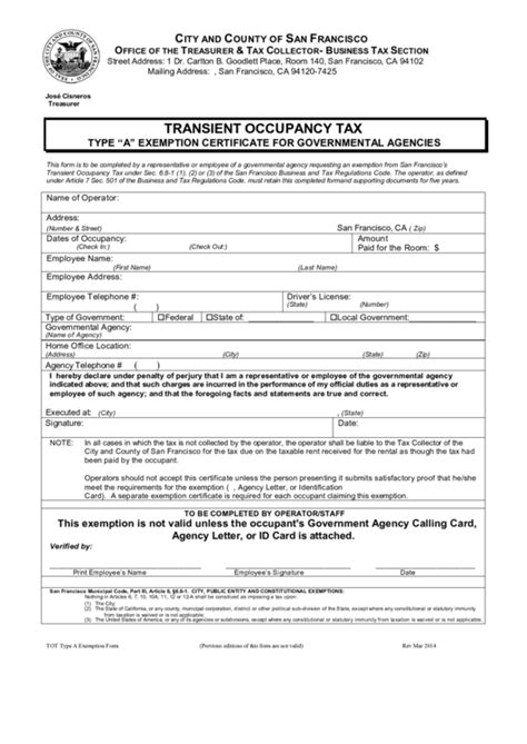 Hotel Tax Exempt Form
