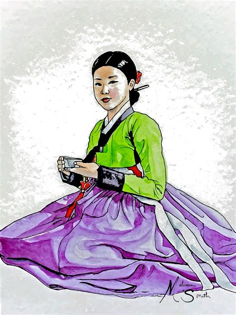 Watercolor Painting Korean Art Hanbok Illustration Korean Etsy Singapore