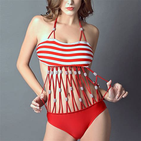 Stripe One Piece Women S Fashion Tight Backless Sexy Women S Bikini